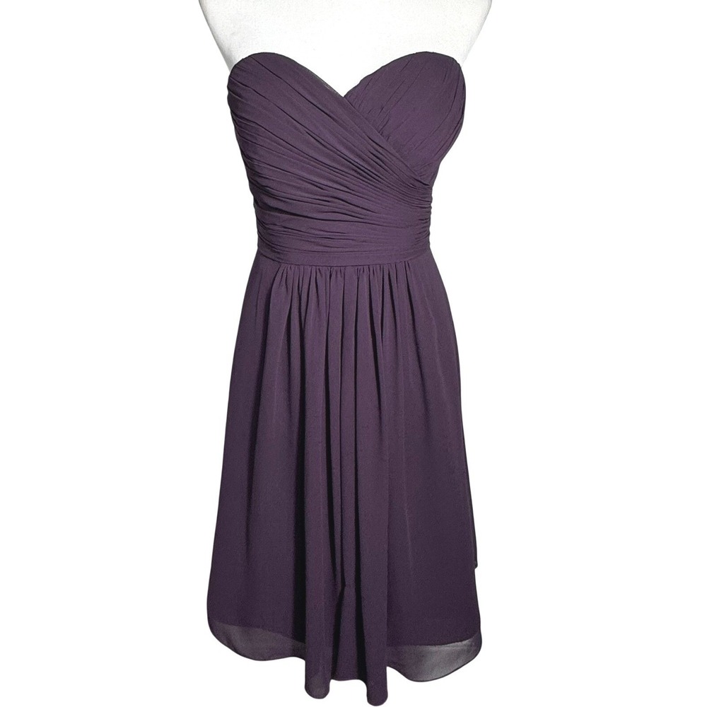 BILL LEVKOFF Size 12 Purple‎ Strapless Sweetheart Ruched Bodice Pleated Dress